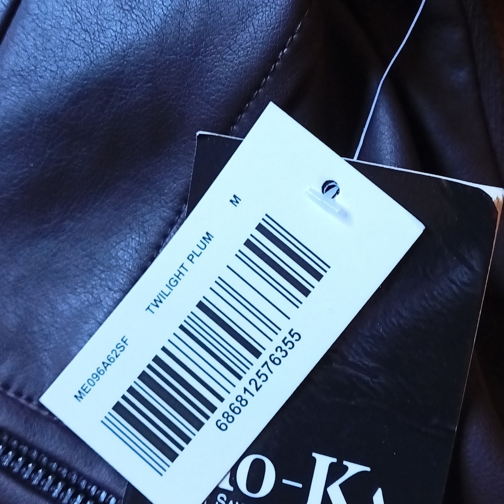 NEW Mo-Ka Faux Leather Jacket Lined Zip Pockets Chocolate Burgundy Plum Small - Picture 10 of 16